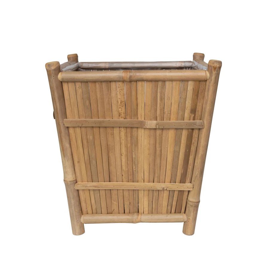 Handmade Bamboo Footed Planter w/Plastic Liner | Natural