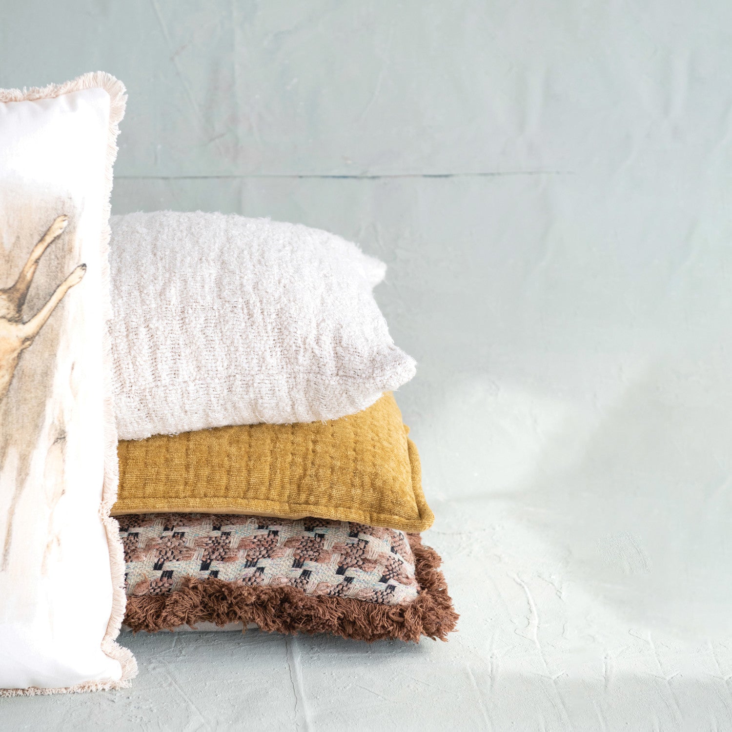 Square Stonewashed Woven Cotton Pillow | Cream