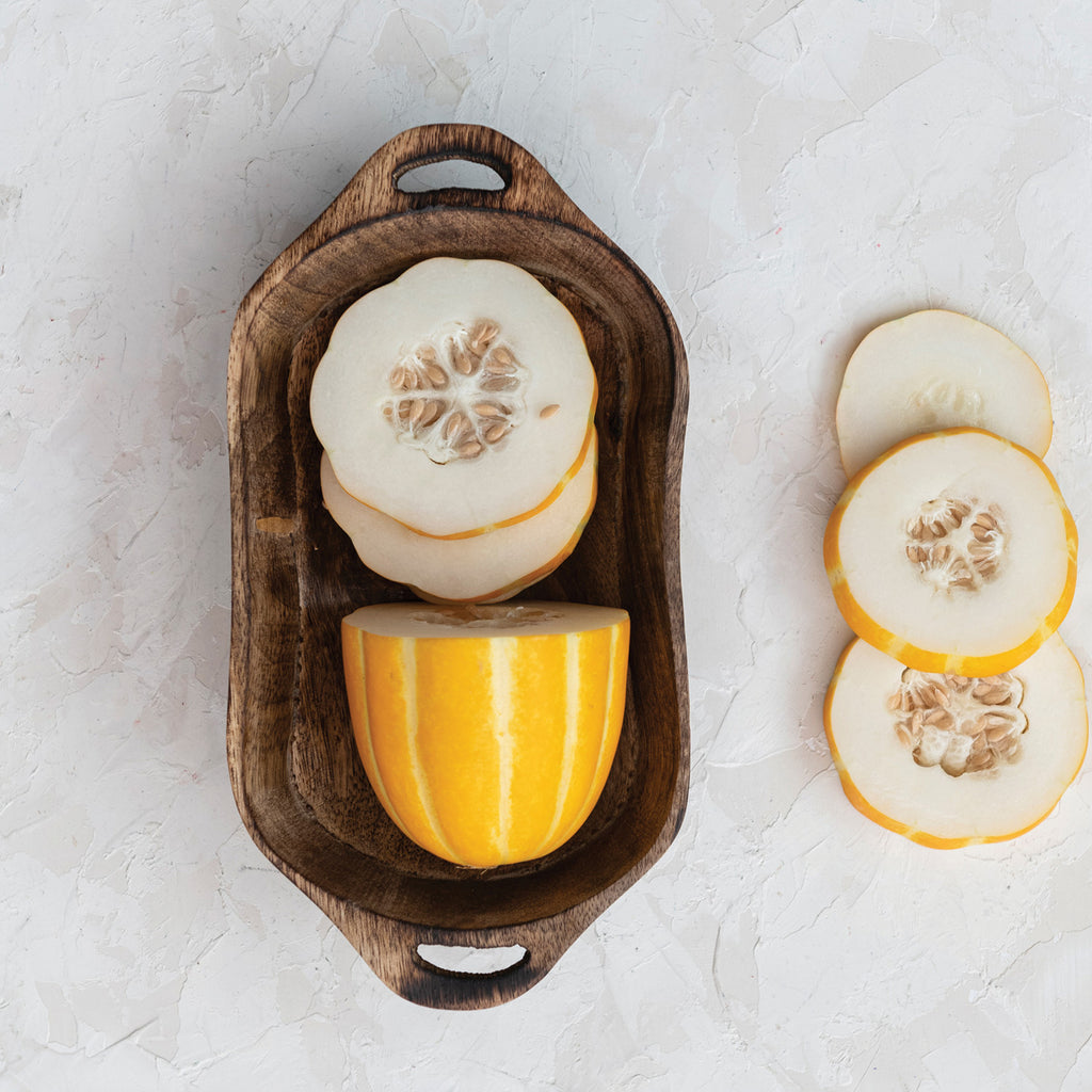 Mango Wood Bowl w/Handles | Walnut Finish