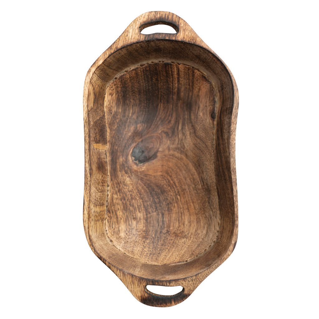 Mango Wood Bowl w/Handles | Walnut Finish