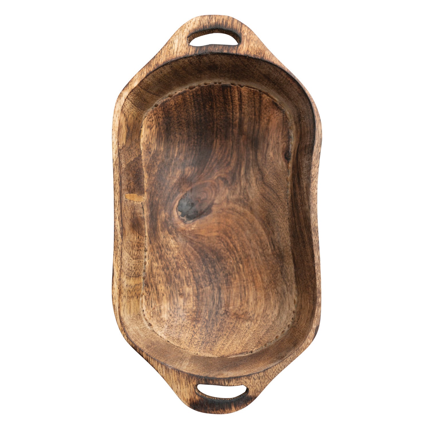 Mango Wood Bowl w/Handles | Walnut Finish