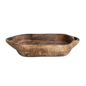 Mango Wood Bowl w/Handles | Walnut Finish