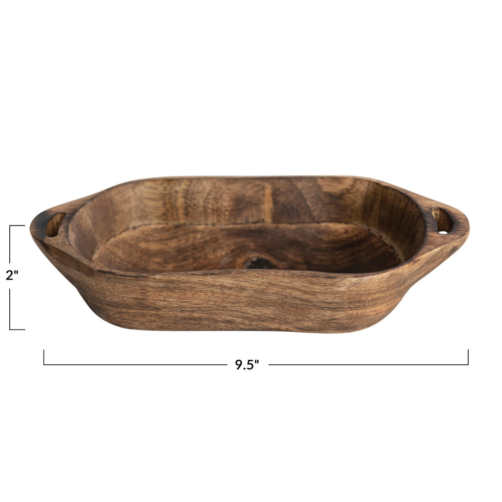 Mango Wood Bowl w/Handles | Walnut Finish