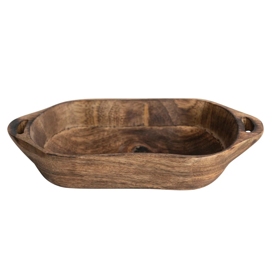 Mango Wood Bowl w/Handles | Walnut Finish