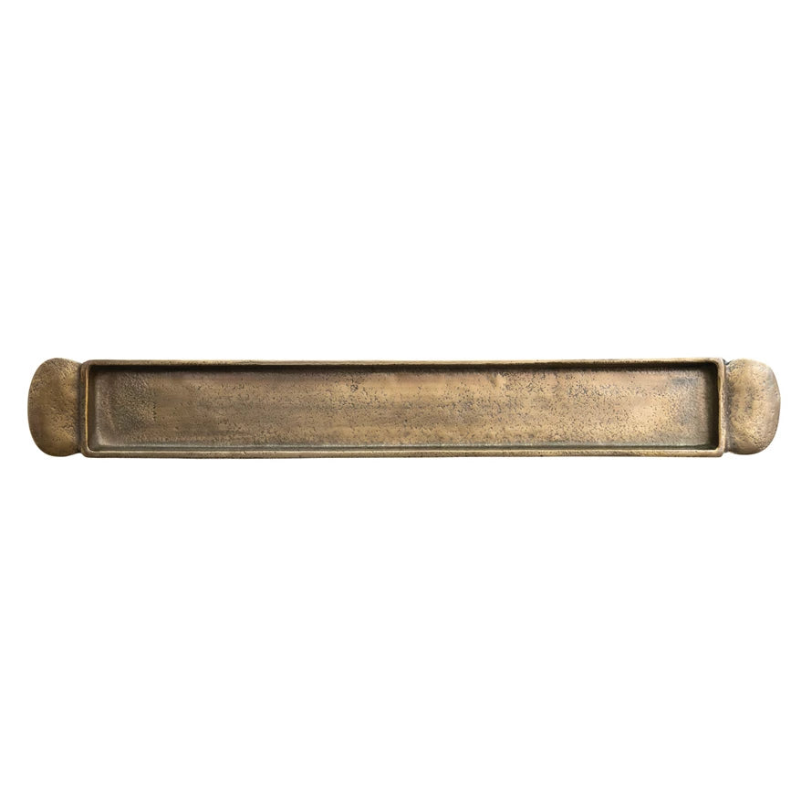 Antique Brass Finish Cast Aluminum Tray w/Handles