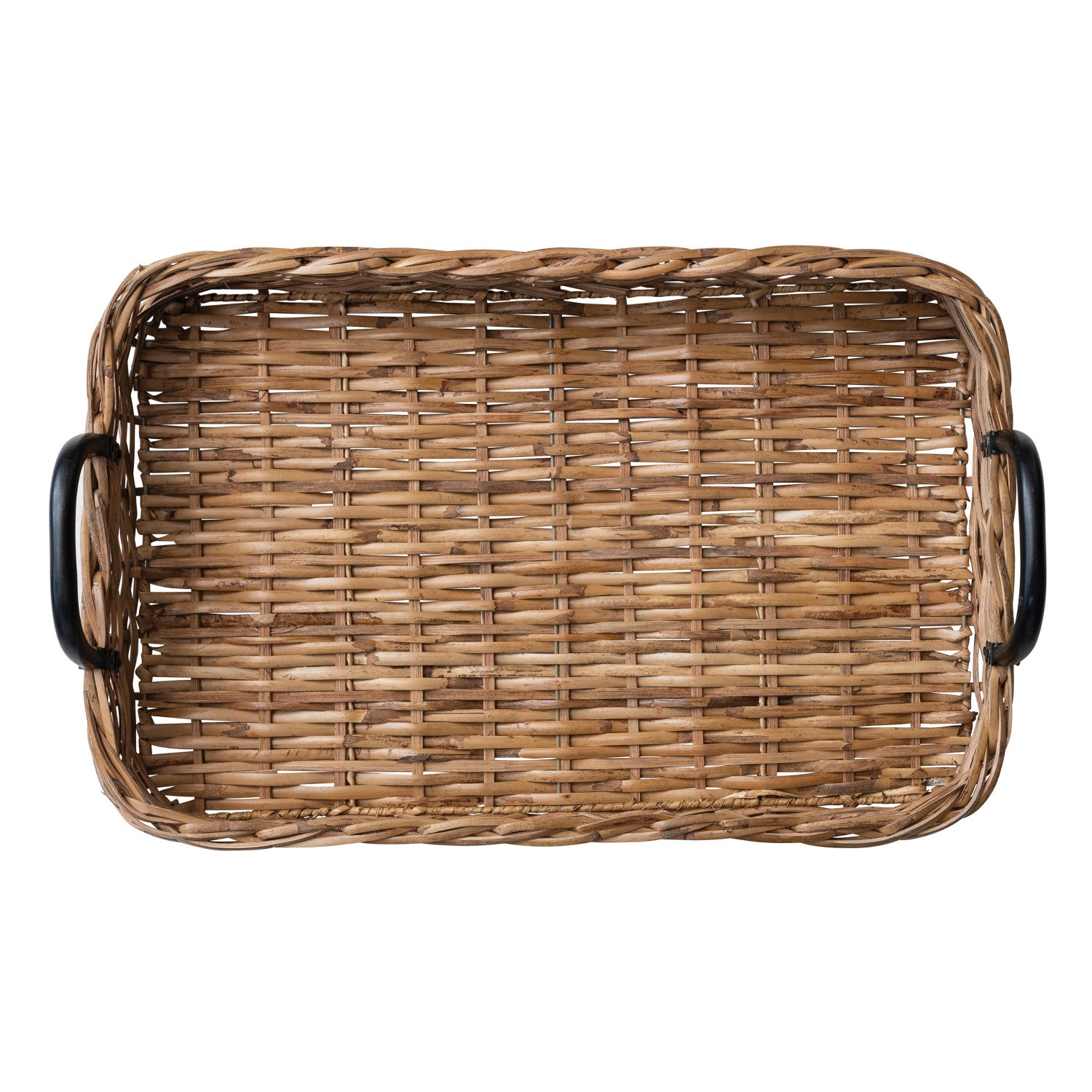 Natural & Black Hand-Woven Rattan Tray w/Metal Handles