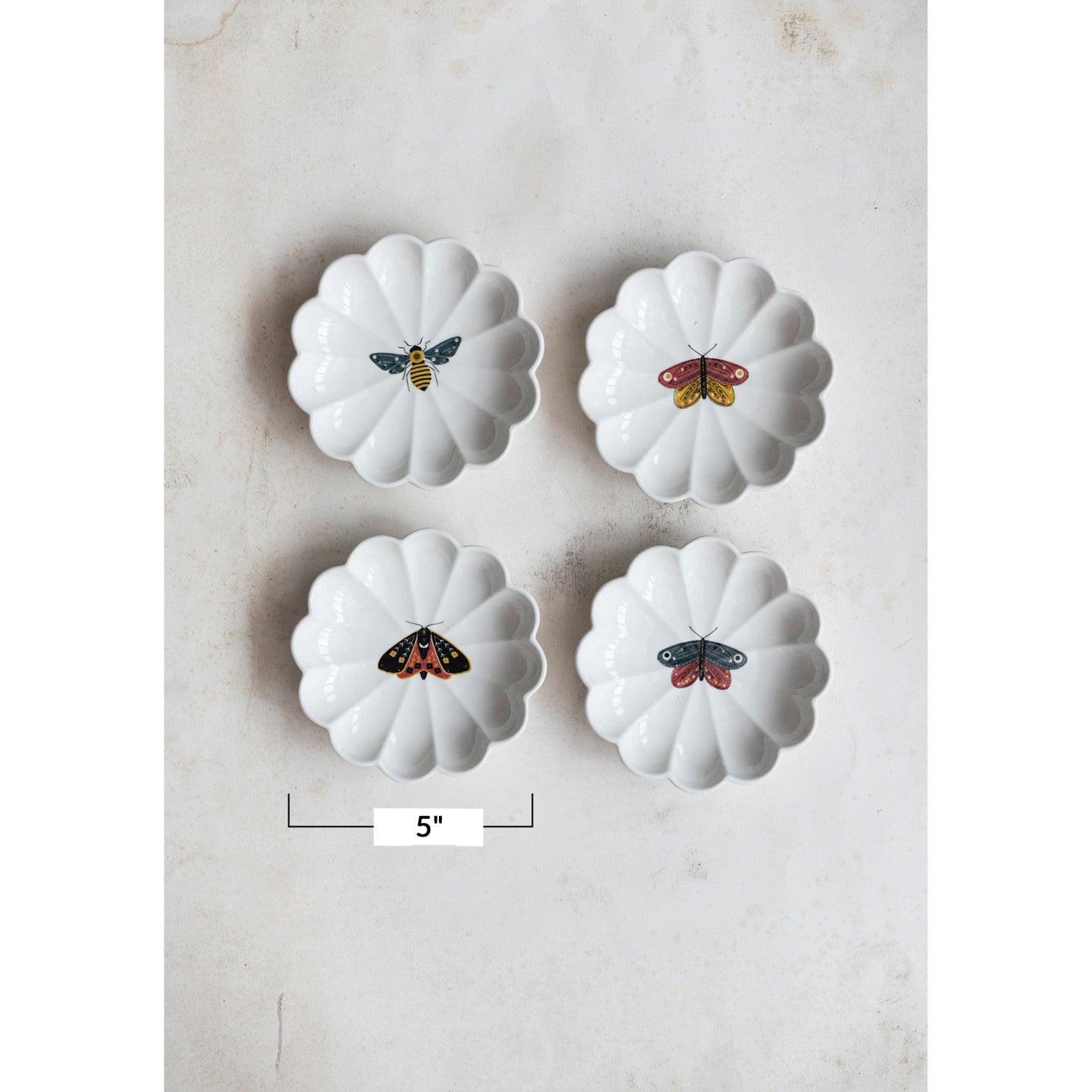 Stoneware Scalloped Dish w/Insect