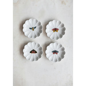 Stoneware Scalloped Dish w/Insect