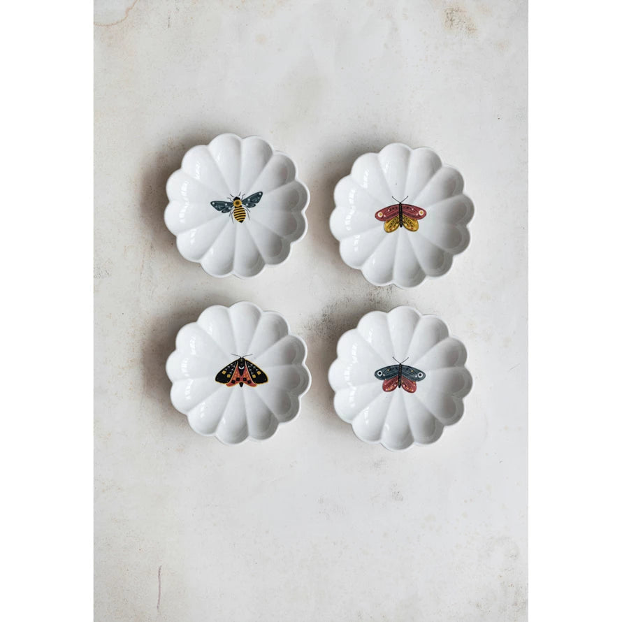 Stoneware Scalloped Dish w/Insect
