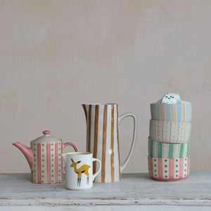 Hand-Painted Stoneware Pitcher w/Stripes