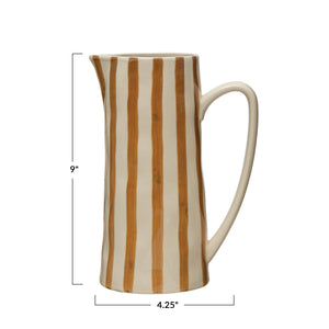 Hand-Painted Stoneware Pitcher w/Stripes