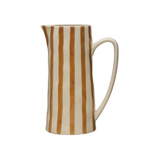 Hand-Painted Stoneware Pitcher w/Stripes