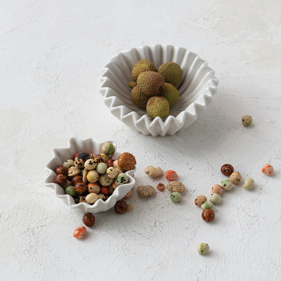 White Stoneware Fluted Bowl