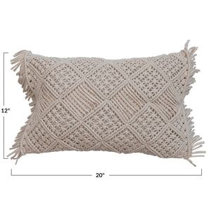 Macrame Lumbar Pillow w/ Fringe | Natural