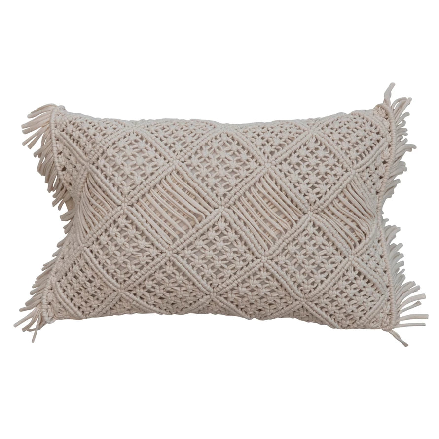 Macrame Lumbar Pillow w/ Fringe | Natural
