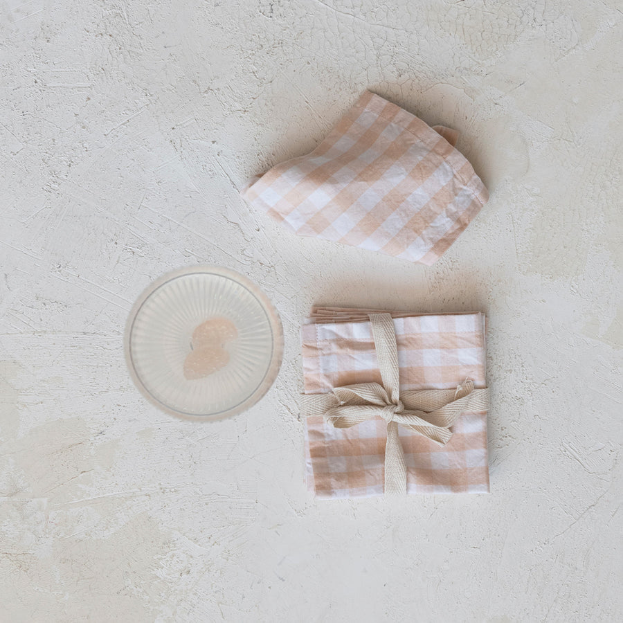 S/4 Cotton Cocktail Napkins w/Gingham Pattern