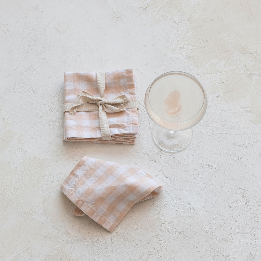 S/4 Cotton Cocktail Napkins w/Gingham Pattern
