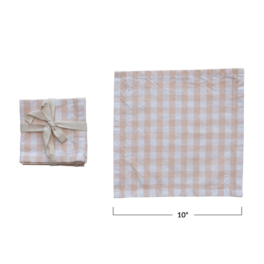 S/4 Cotton Cocktail Napkins w/Gingham Pattern