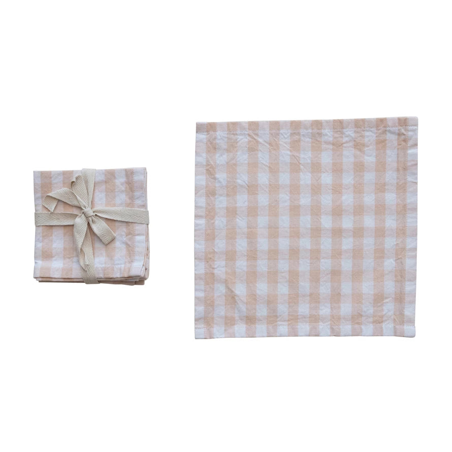 S/4 Cotton Cocktail Napkins w/Gingham Pattern