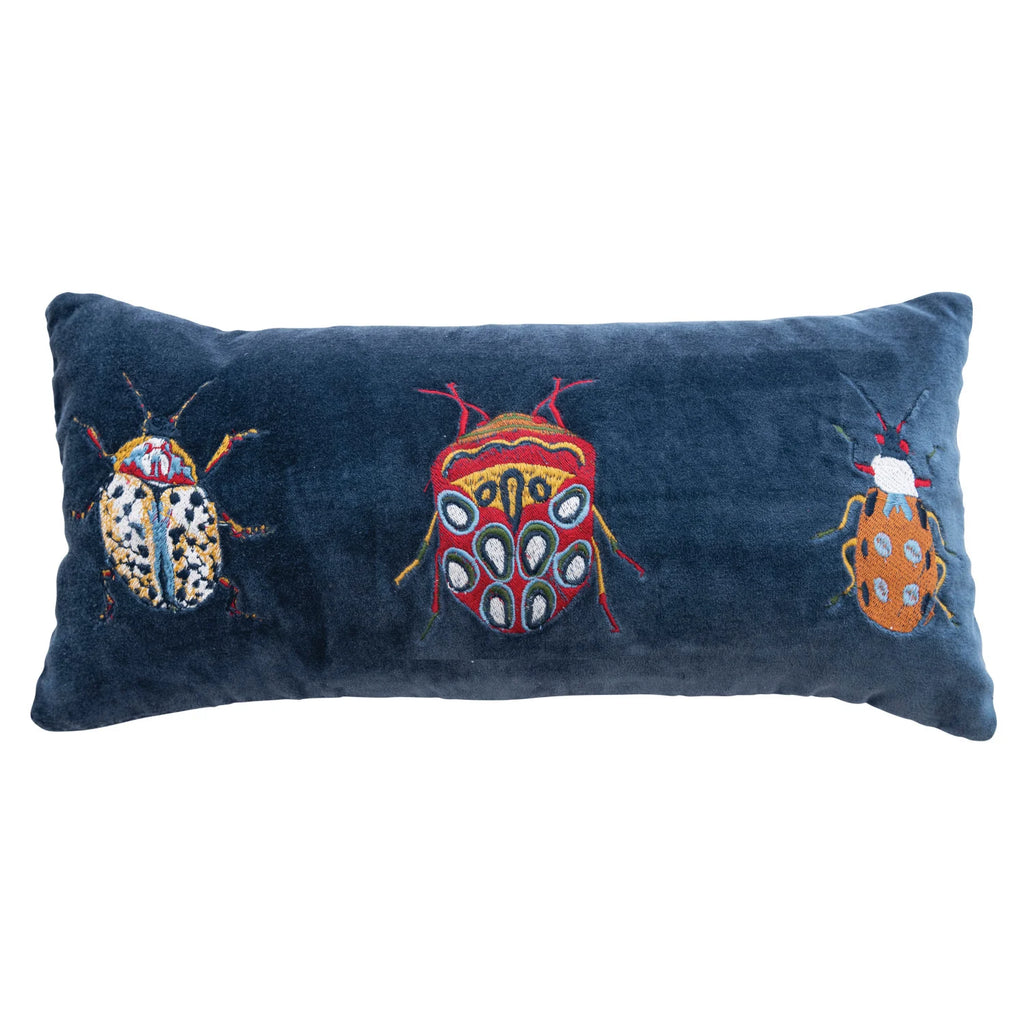 Embroidered Beetles Lumbar Pillow