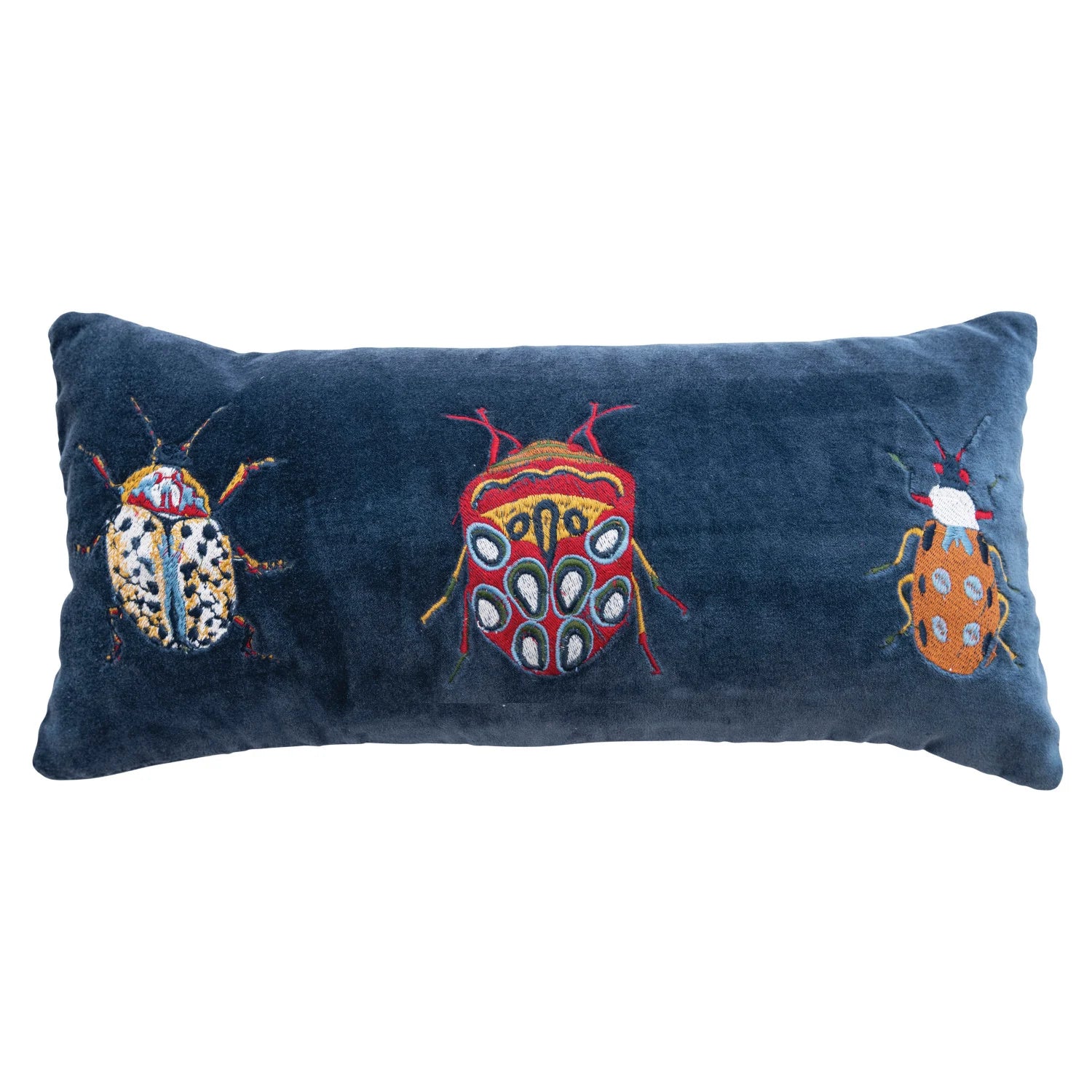 Embroidered Beetles Lumbar Pillow