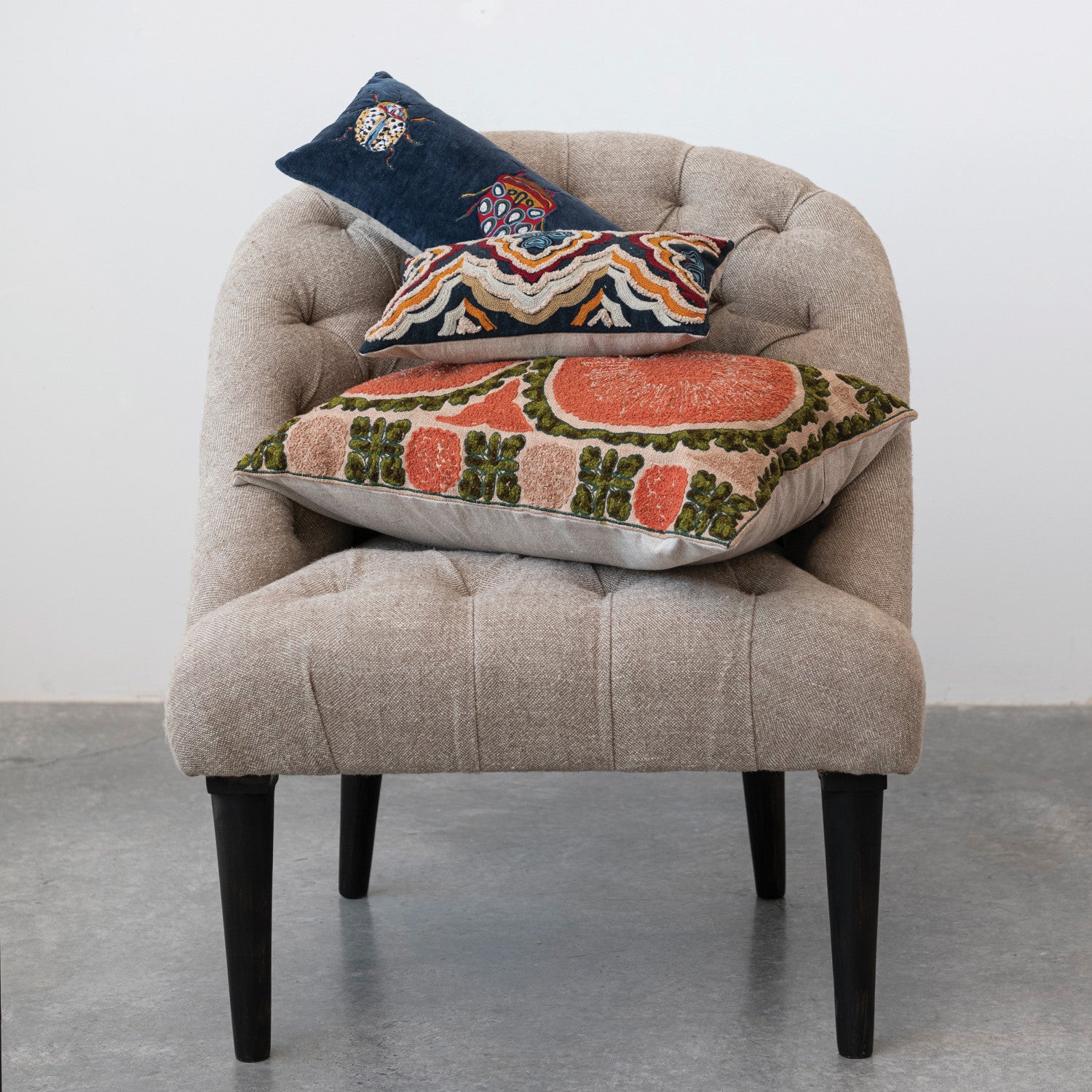 Embroidered Beetles Lumbar Pillow