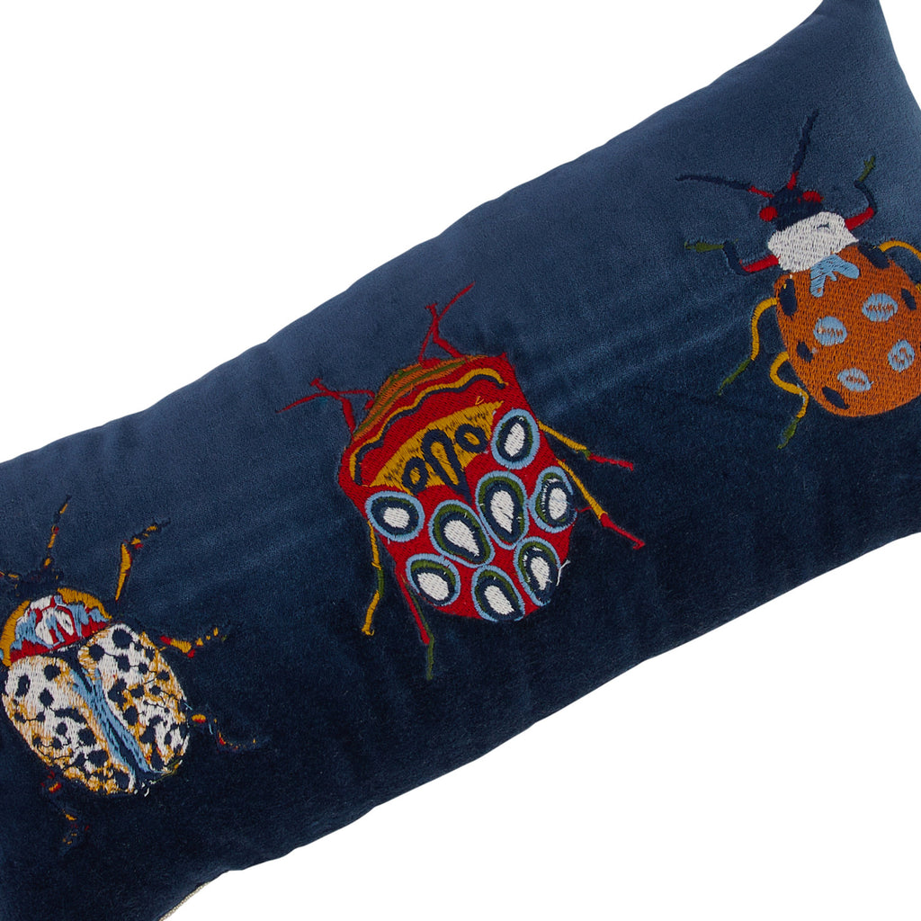 Embroidered Beetles Lumbar Pillow