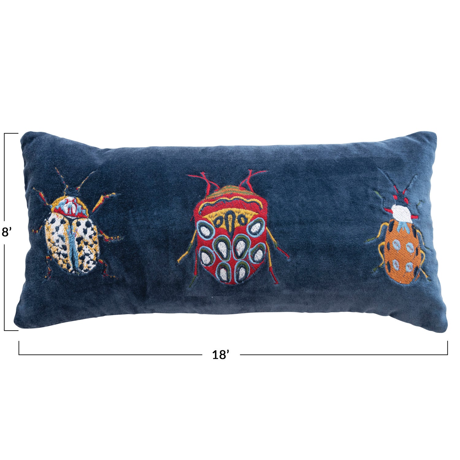 Embroidered Beetles Lumbar Pillow