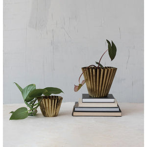 Fluted Metal Planter/Vase | Antique Brass Finish