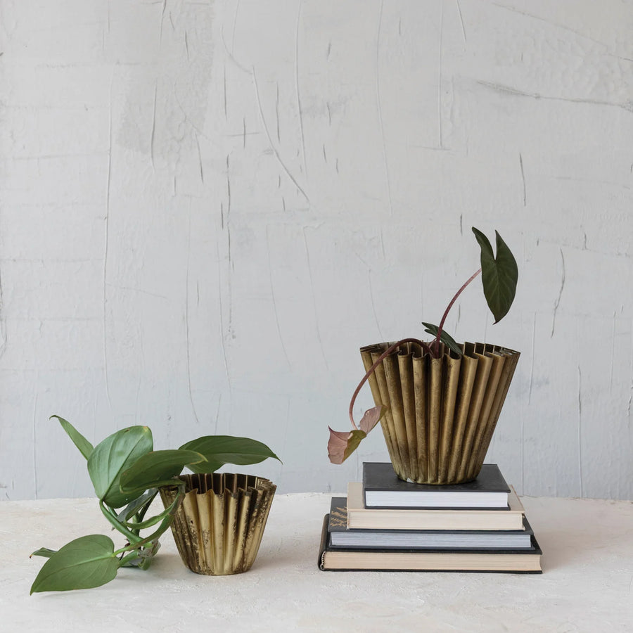 Fluted Metal Planter/Vase | Antique Brass Finish