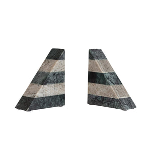 S/2 Natural & Black Marble Bookends