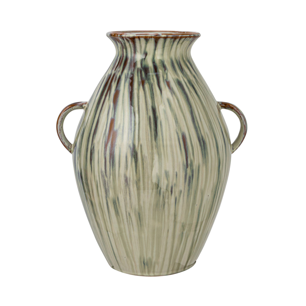 Hand-Painted Stoneware Urn w/Handles | Earthtones