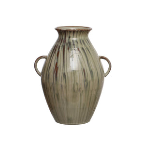 Hand-Painted Stoneware Urn w/Handles | Earthtones