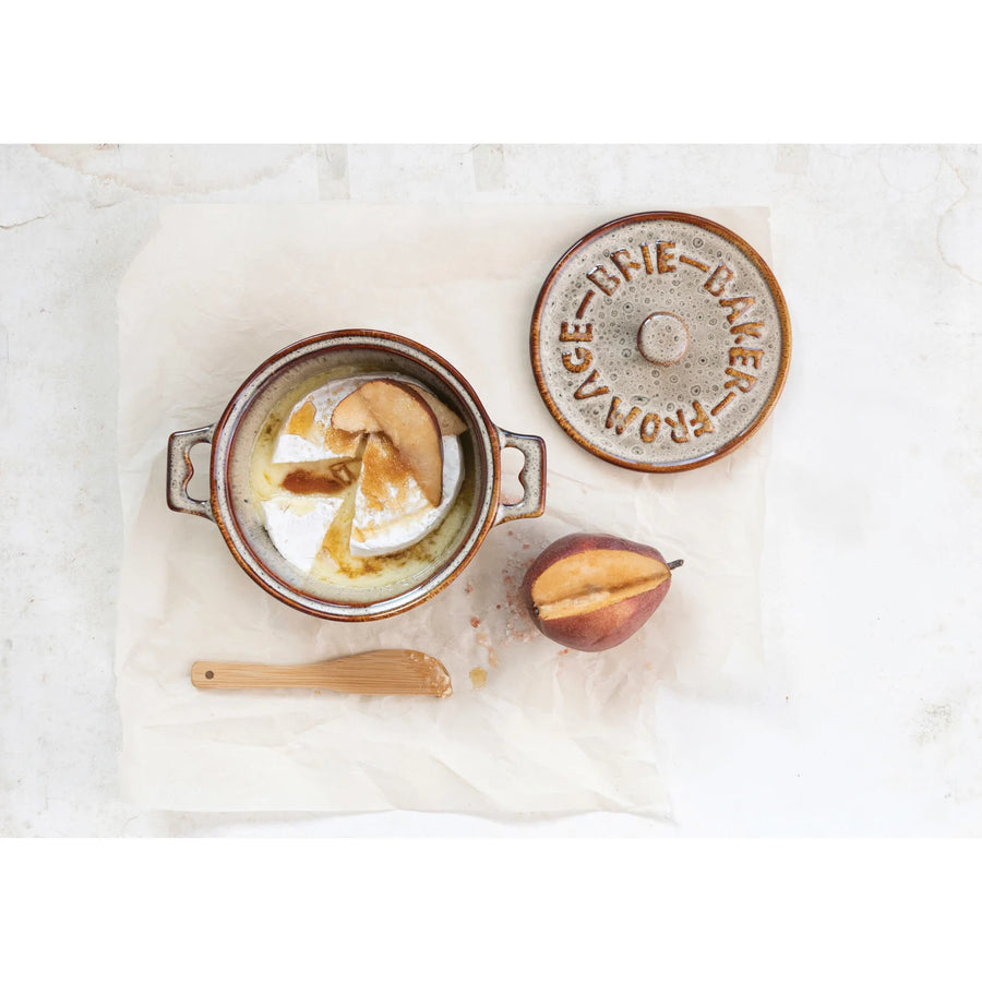 Stoneware Brie Baker w/Bamboo Spreader