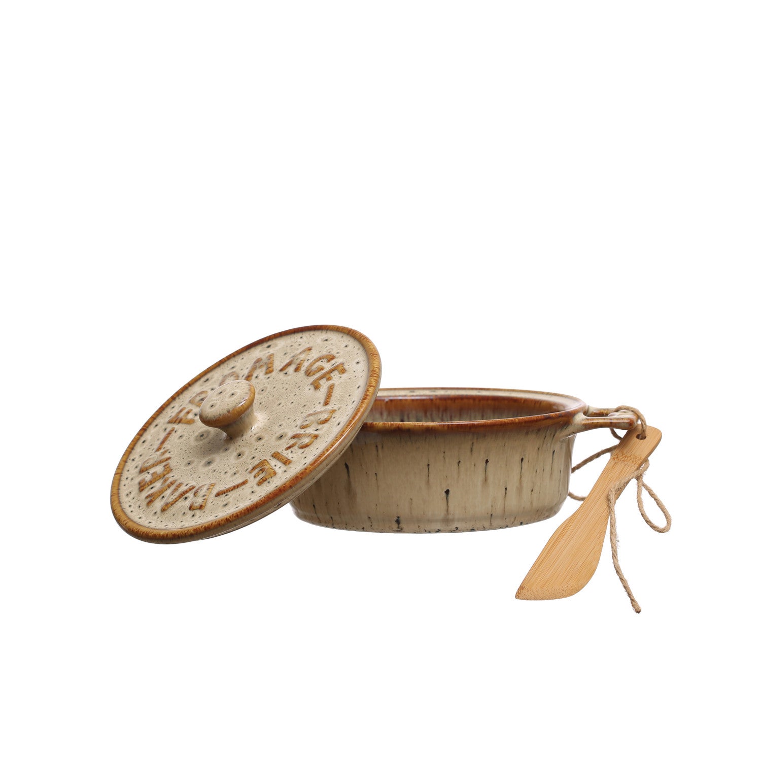 Stoneware Brie Baker w/Bamboo Spreader