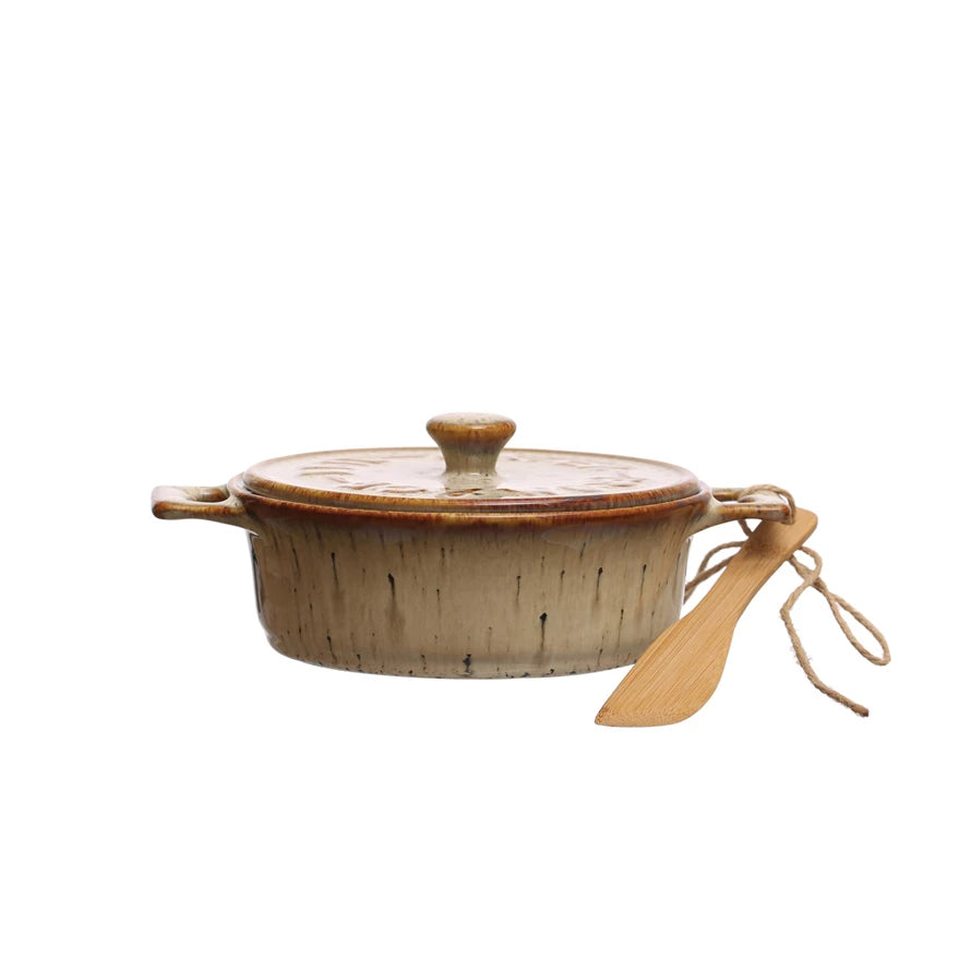 Stoneware Brie Baker w/Bamboo Spreader