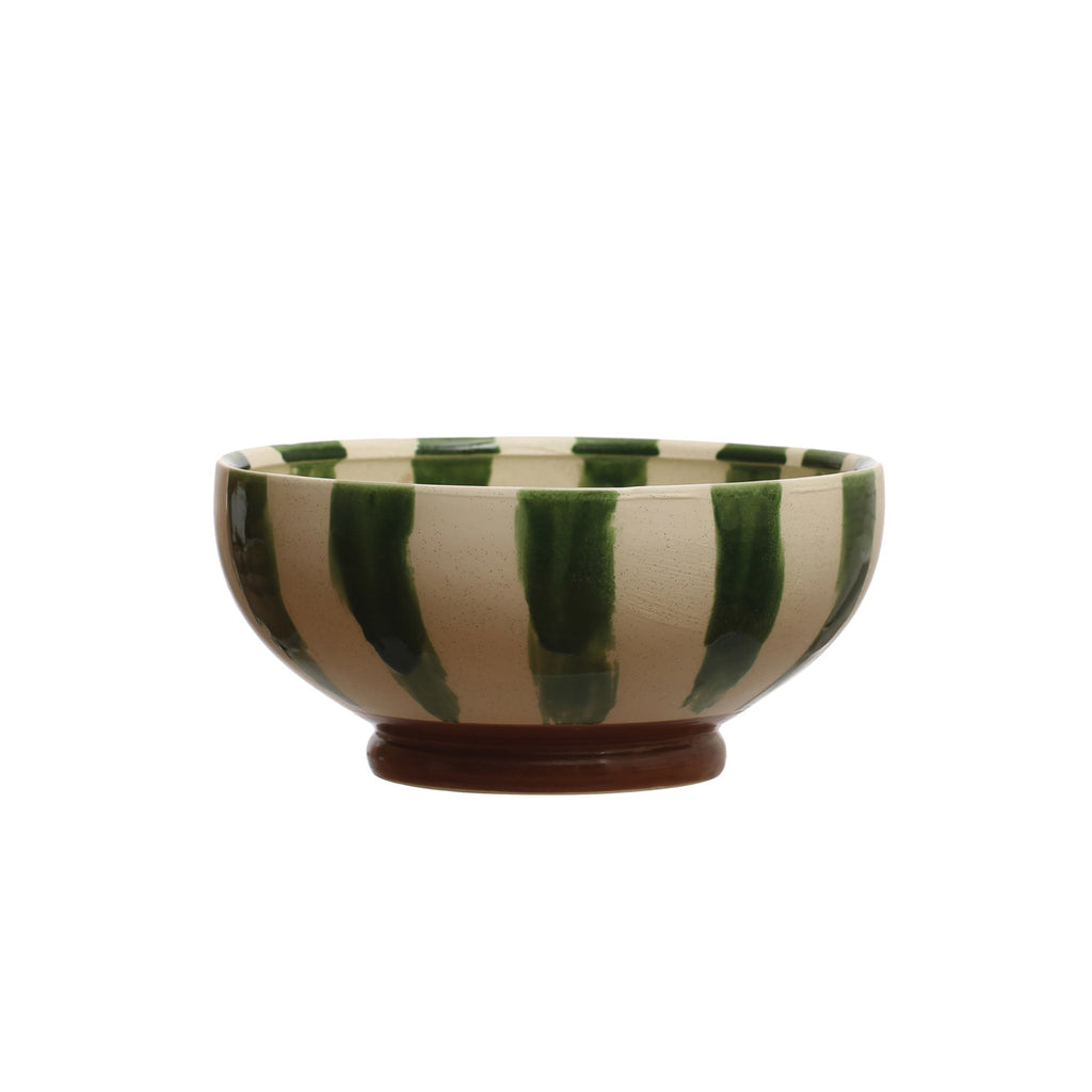 Hand-Painted Stoneware Footed Bowl w/Stripes