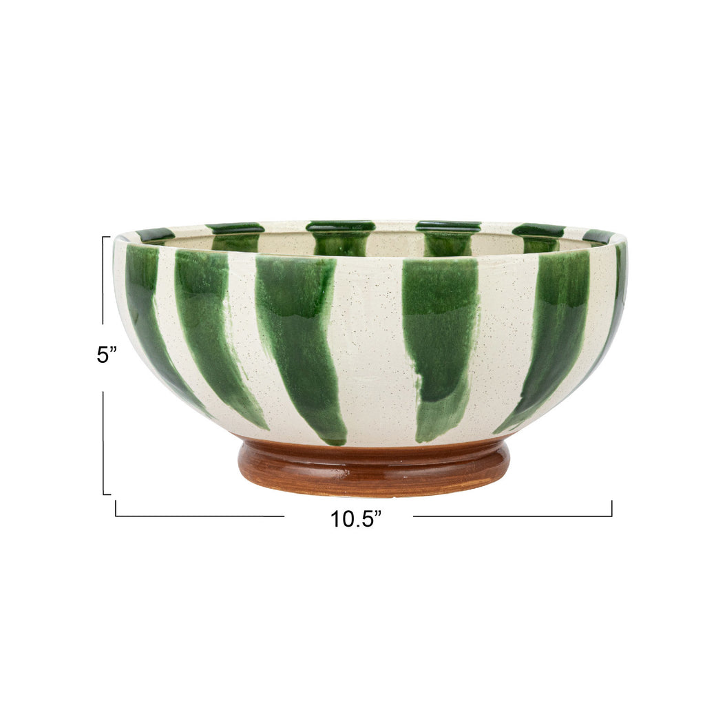 Hand-Painted Stoneware Footed Bowl w/Stripes