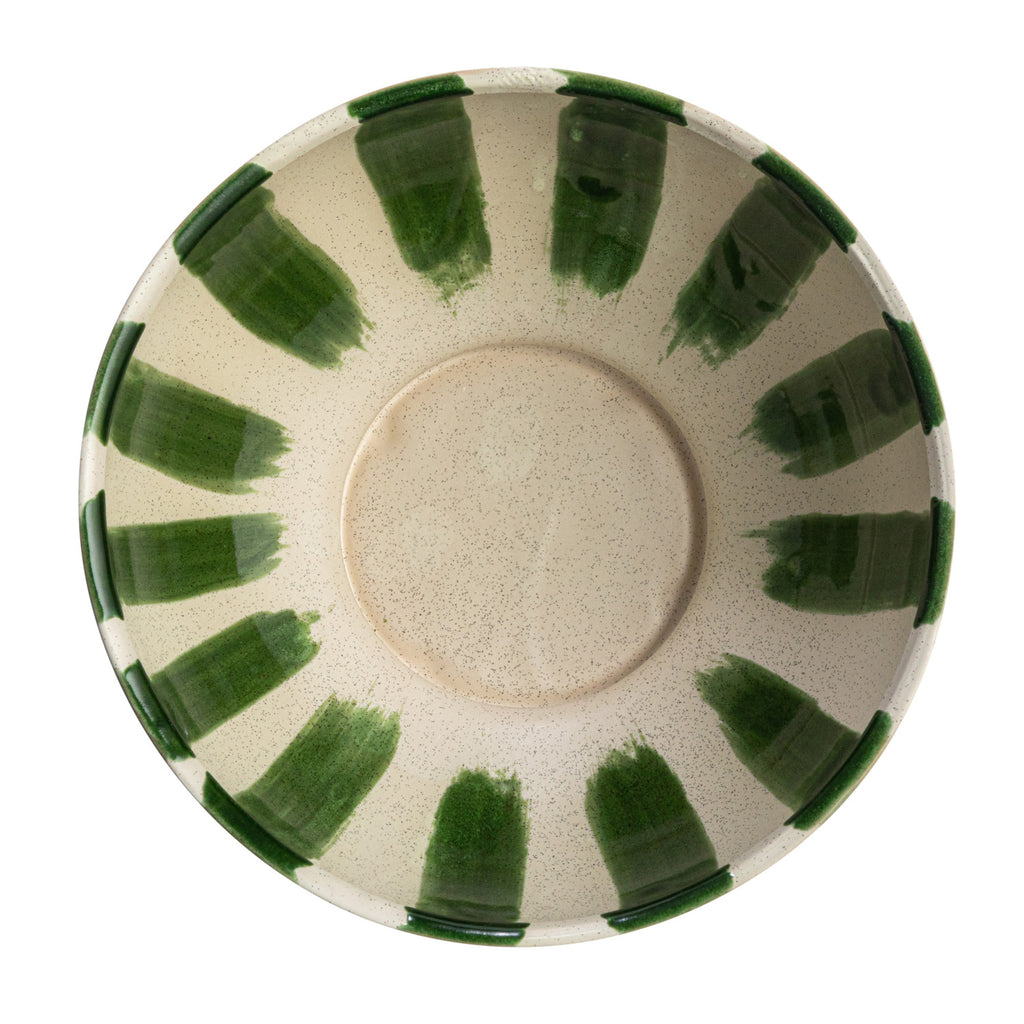 Hand-Painted Stoneware Footed Bowl w/Stripes