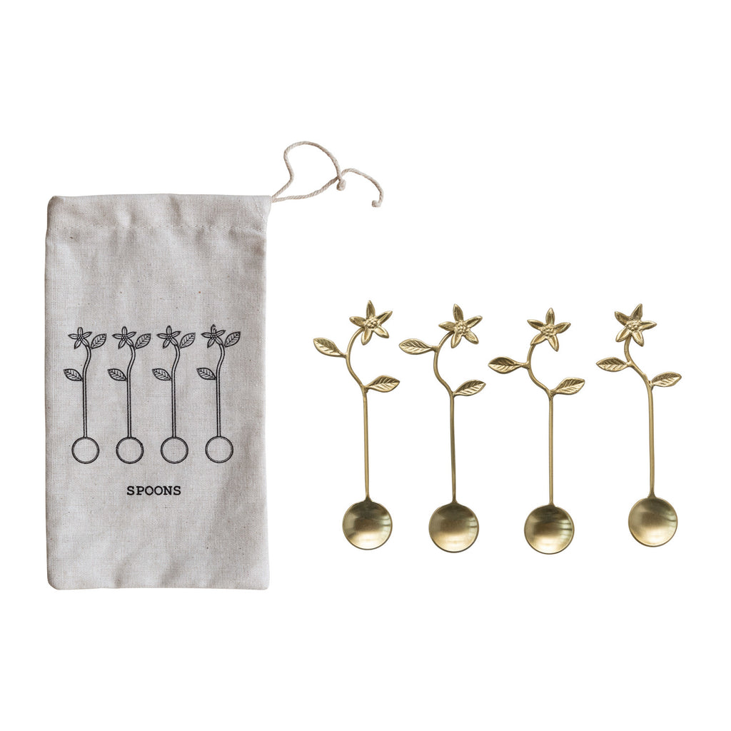 S/4 Spoons w/Flower Handles | Gold Finish