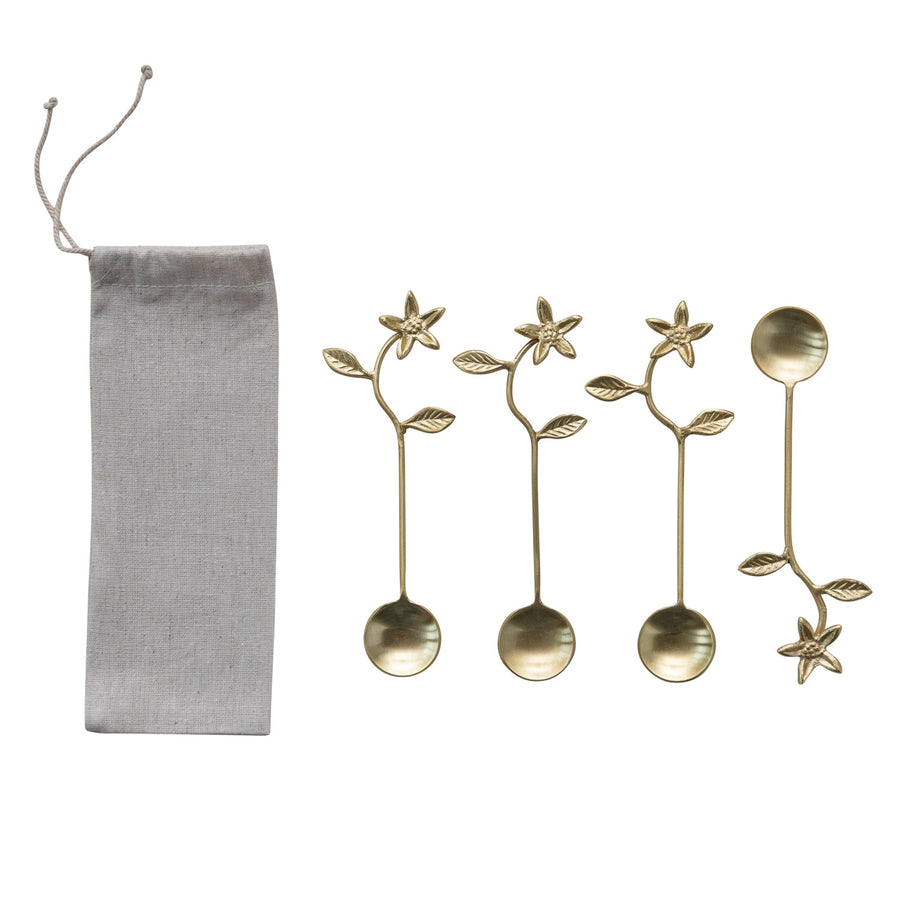 S/4 Spoons w/Flower Handles | Gold Finish