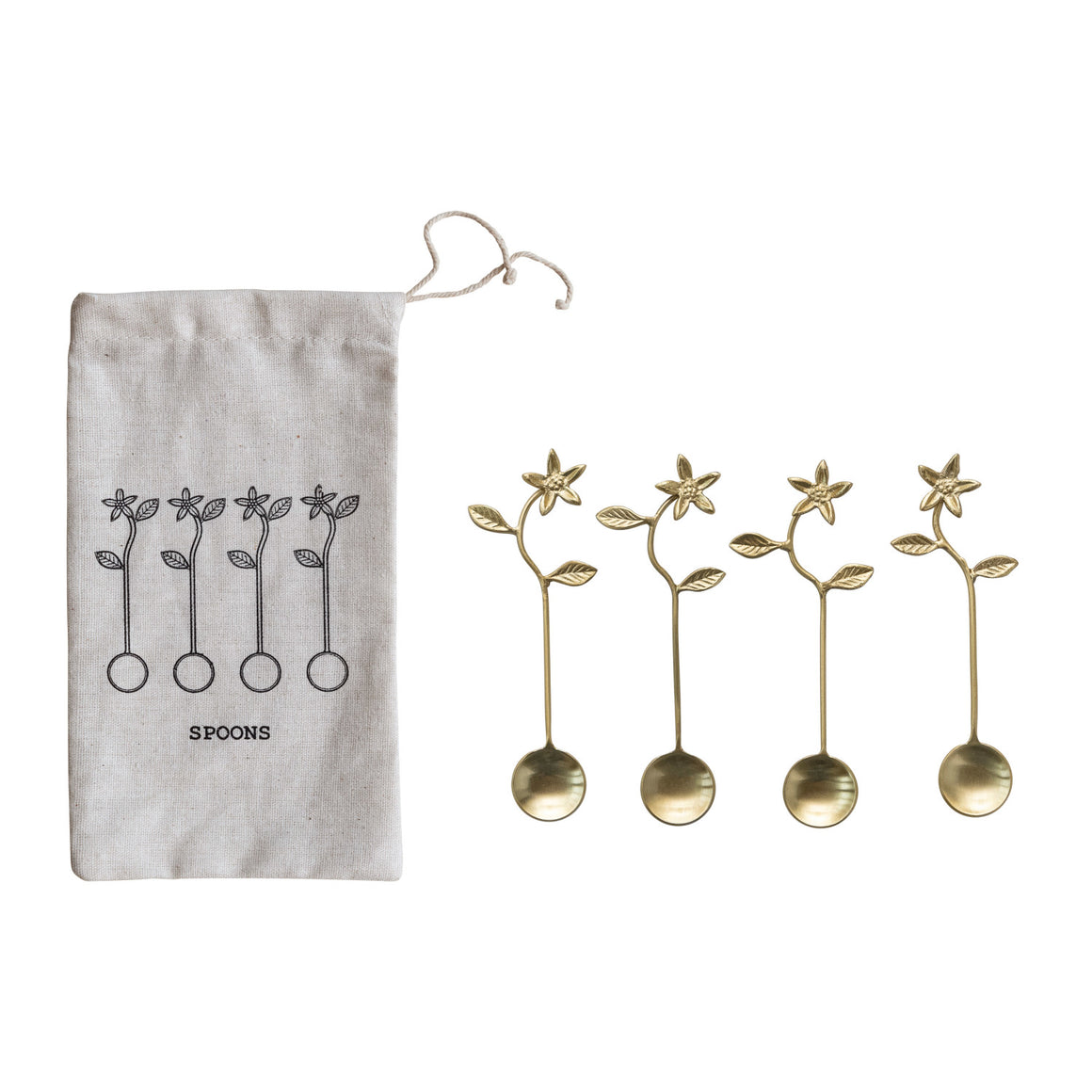 S/4 Spoons w/Flower Handles | Gold Finish