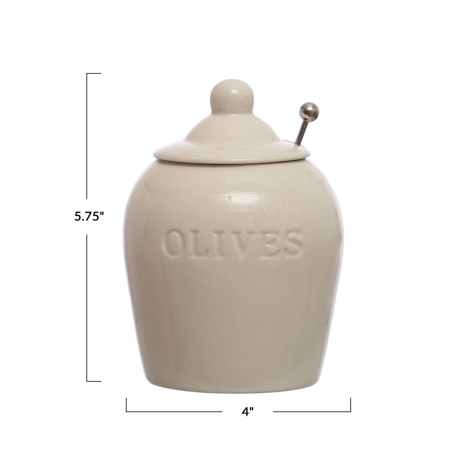 "Olives" Debased Stoneware Jar w/Spoon