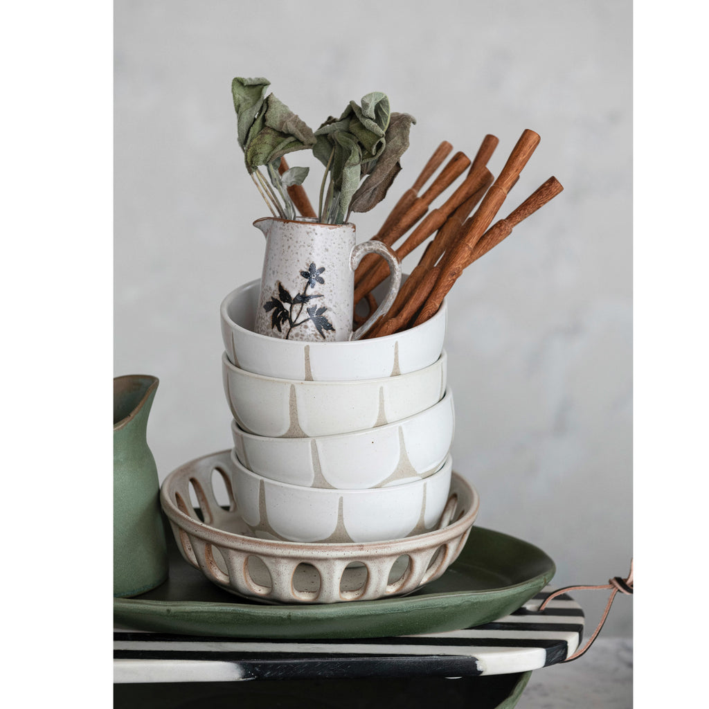 Stoneware Creamer w/Flowers