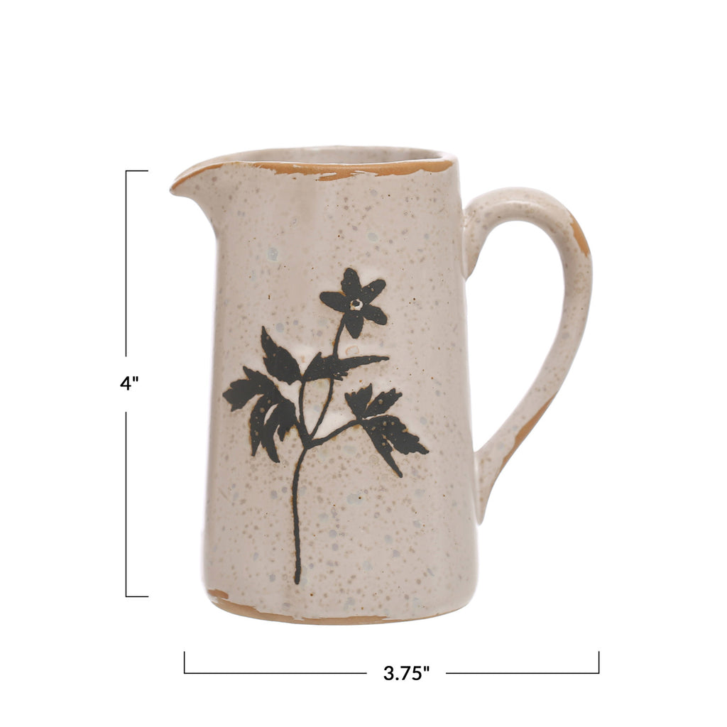Stoneware Creamer w/Flowers