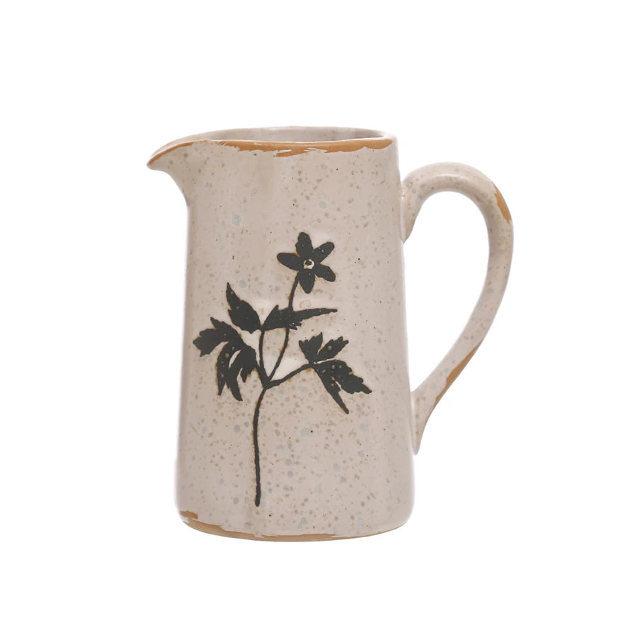 Stoneware Creamer w/Flowers