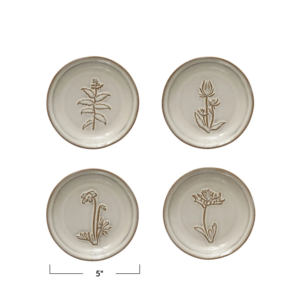 Embossed Stoneware Dish w/ Flower