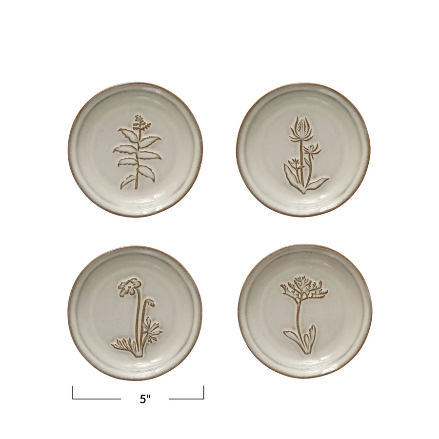 Embossed Stoneware Dish w/ Flower