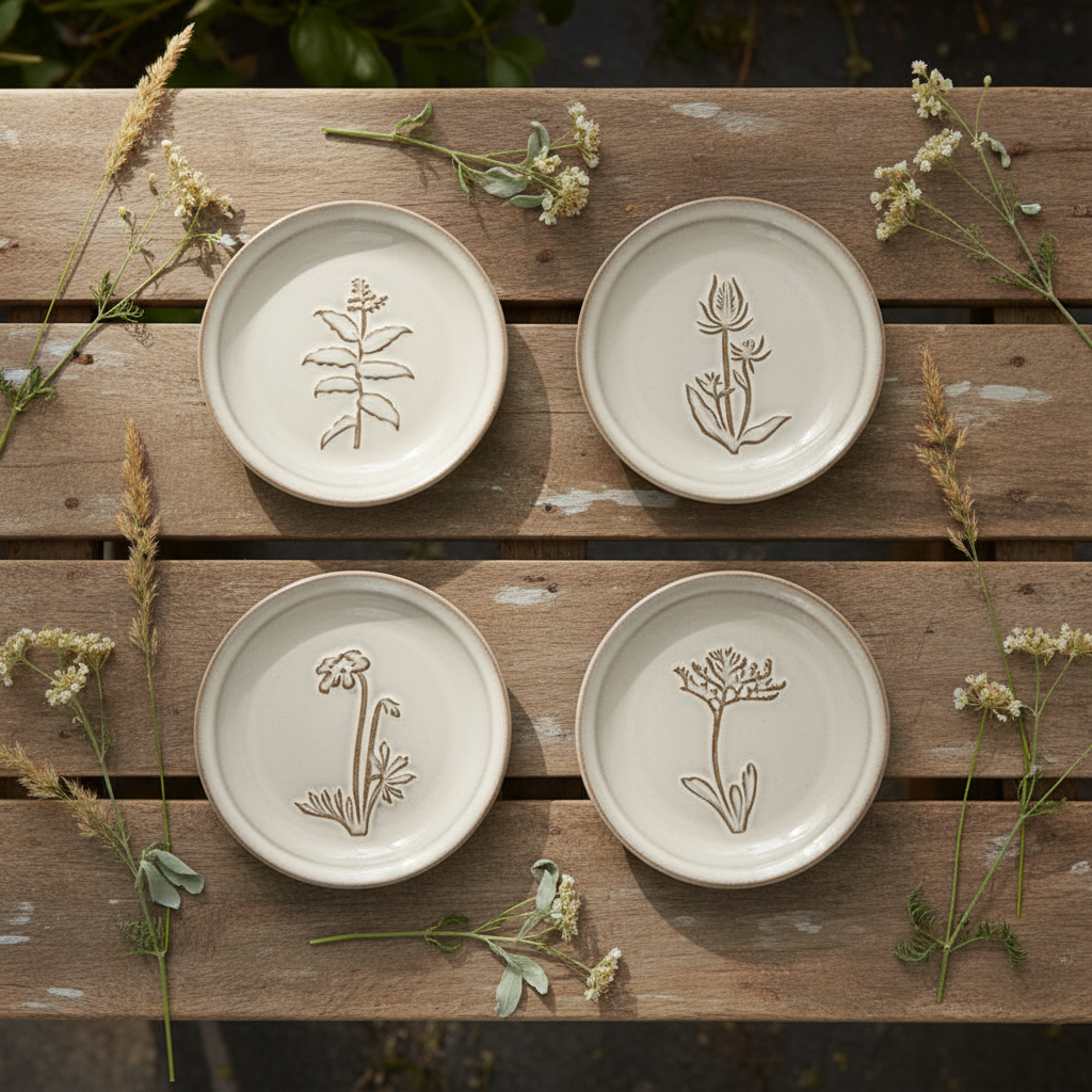 Embossed Stoneware Dish w/ Flower