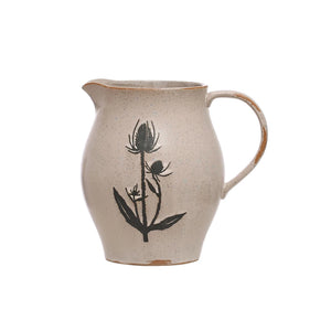 Stoneware Pitcher w/Flowers